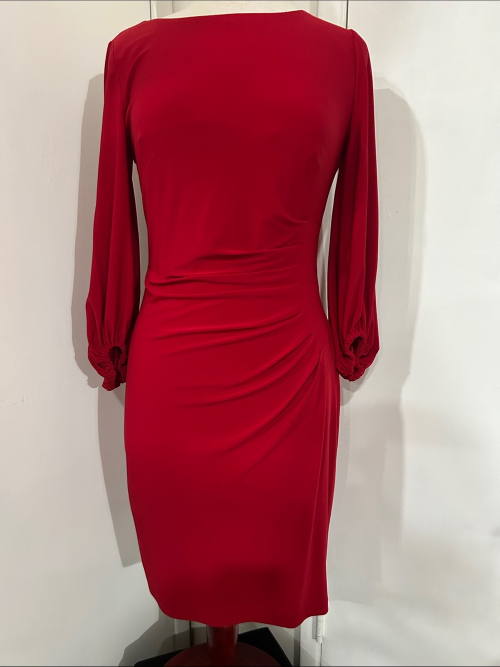 Anne Klein Red Long-Sleeve Ruched Sheath Dress